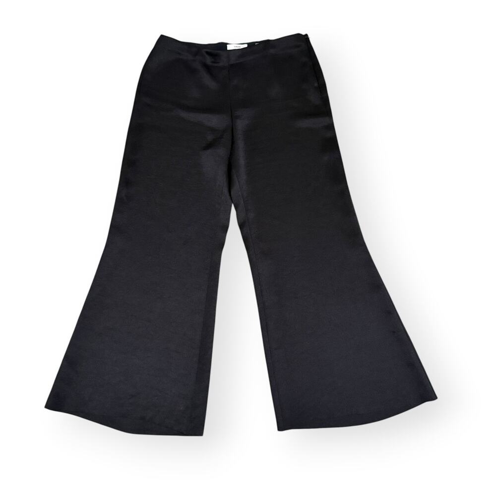 Vince Satin Wide Leg Pants Women's 8 Black Ankle Crop Trousers Dressy High Rise